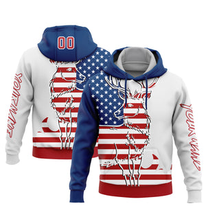 Custom Stitched White Red-US Navy Blue 3D American Flag And Deer Hunting Sports Pullover Sweatshirt Hoodie