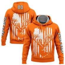 Charger l&#39;image dans la galerie, Custom Stitched Bay Orange White-Black 3D American Flag And Deer Hunting Sports Pullover Sweatshirt Hoodie
