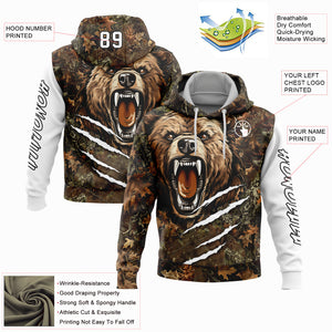 Custom Stitched Camo Black-White 3D Bear Hunting Sports Pullover Sweatshirt Hoodie