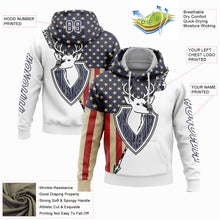 Charger l&#39;image dans la galerie, Custom Stitched White Navy 3D American Flag And Deer Hunting Sports Pullover Sweatshirt Hoodie
