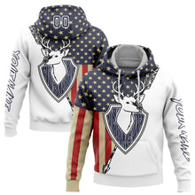 Charger l&#39;image dans la galerie, Custom Stitched White Navy 3D American Flag And Deer Hunting Sports Pullover Sweatshirt Hoodie
