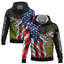 Charger l&#39;image dans la galerie, Custom Stitched Black White 3D American Flag And Duck Hunting Sports Pullover Sweatshirt Hoodie
