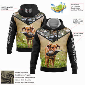 Custom Stitched Black White 3D Bow Hunter And Pheasant Hunting With Dog Sports Pullover Sweatshirt Hoodie