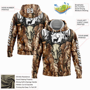 Custom Stitched Camo White-Black 3D Gun Hunter Deer Hunting Sports Pullover Sweatshirt Hoodie