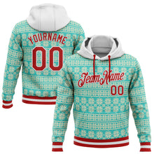 Laden Sie das Bild in den Galerie-Viewer, Custom Stitched Aqua Red-White 3D Christmas Sports Pullover Sweatshirt Hoodie
