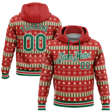 Laden Sie das Bild in den Galerie-Viewer, Custom Stitched Red Kelly Green-White 3D Christmas Sports Pullover Sweatshirt Hoodie
