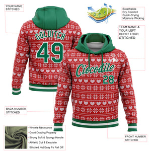 Custom Stitched Maroon Kelly Green-White 3D Christmas Sports Pullover Sweatshirt Hoodie