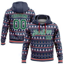 Load image into Gallery viewer, Custom Stitched Navy Kelly Green-White 3D Christmas Sports Pullover Sweatshirt Hoodie
