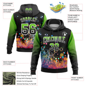 Custom Stitched Black Aurora Green-White Fade 3D Pattern Design Colorful Bubbles Sports Pullover Sweatshirt Hoodie