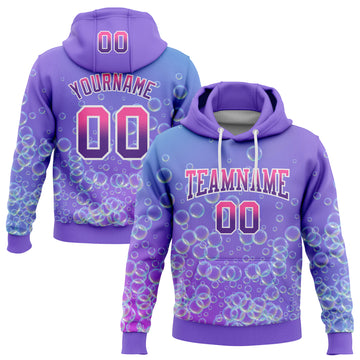 Custom Stitched Purple Pink-White Fade 3D Pattern Design Colorful Bubbles Sports Pullover Sweatshirt Hoodie