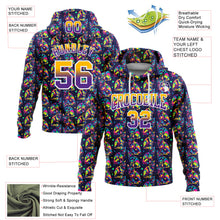 Charger l&#39;image dans la galerie, Custom Stitched Purple Gold-White Fade 3D Pattern Design Colorful Animal Cat Sports Pullover Sweatshirt Hoodie
