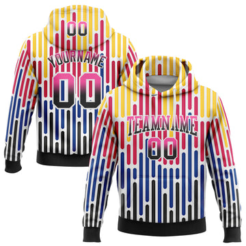 Custom Stitched White Pink-Black Fade 3D Pattern Design Colorful Stripes Shapes Sports Pullover Sweatshirt Hoodie