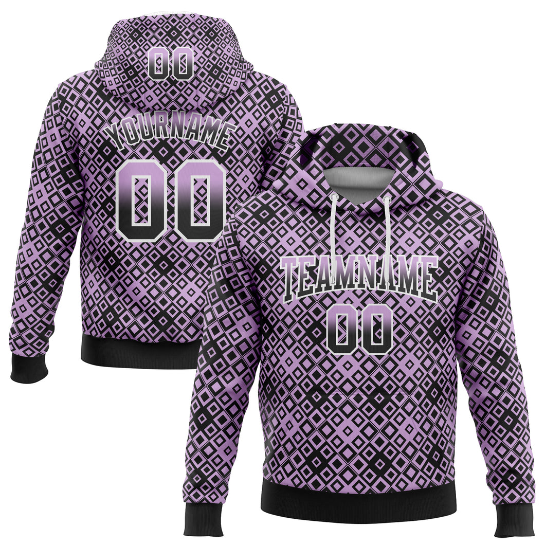 Custom Stitched Light Purple Black-White Fade 3D Pattern Design Geometric Square Shapes Sports Pullover Sweatshirt Hoodie