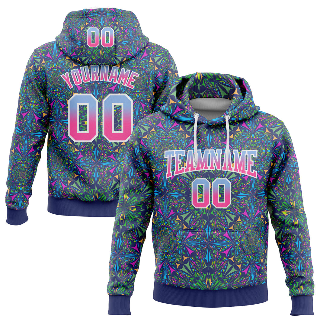 Custom Stitched Royal Light Blue-Pink Fade 3D Pattern Design Geometric Fractal Shapes Sports Pullover Sweatshirt Hoodie