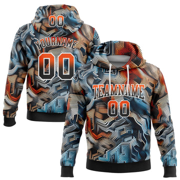 Custom Stitched Black Orange-White Fade 3D Pattern Design Colorful Line Shapes Sports Pullover Sweatshirt Hoodie