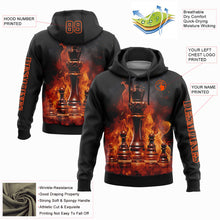 Load image into Gallery viewer, Custom Stitched Black Orange 3D Flame Chess International Chess Day Sports Pullover Sweatshirt Hoodie
