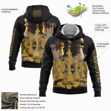 Load image into Gallery viewer, Custom Stitched Black Old Gold 3D Chess International Chess Day Sports Pullover Sweatshirt Hoodie
