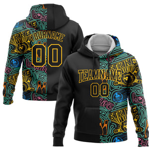 Custom Stitched Black Gold 3D Bowling Sports Pullover Sweatshirt Hoodie