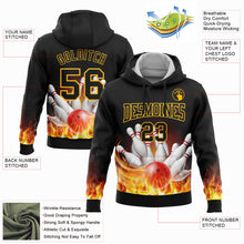 Laden Sie das Bild in den Galerie-Viewer, Custom Stitched Black Gold 3D Flame Bowling Sports Pullover Sweatshirt Hoodie
