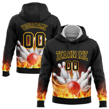 Laden Sie das Bild in den Galerie-Viewer, Custom Stitched Black Gold 3D Flame Bowling Sports Pullover Sweatshirt Hoodie
