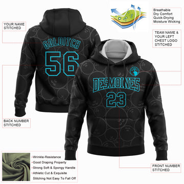 Custom Stitched Black Lakes Blue 3D Bowling Ball Sports Pullover Sweatshirt Hoodie