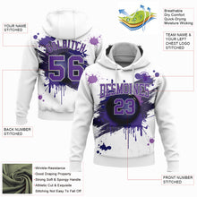 Load image into Gallery viewer, Custom Stitched White Purple-Gray 3D Dripping Splatter Bowling Ball Sports Pullover Sweatshirt Hoodie
