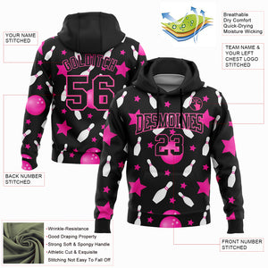 Custom Stitched Black Pink 3D Bowling Sports Pullover Sweatshirt Hoodie