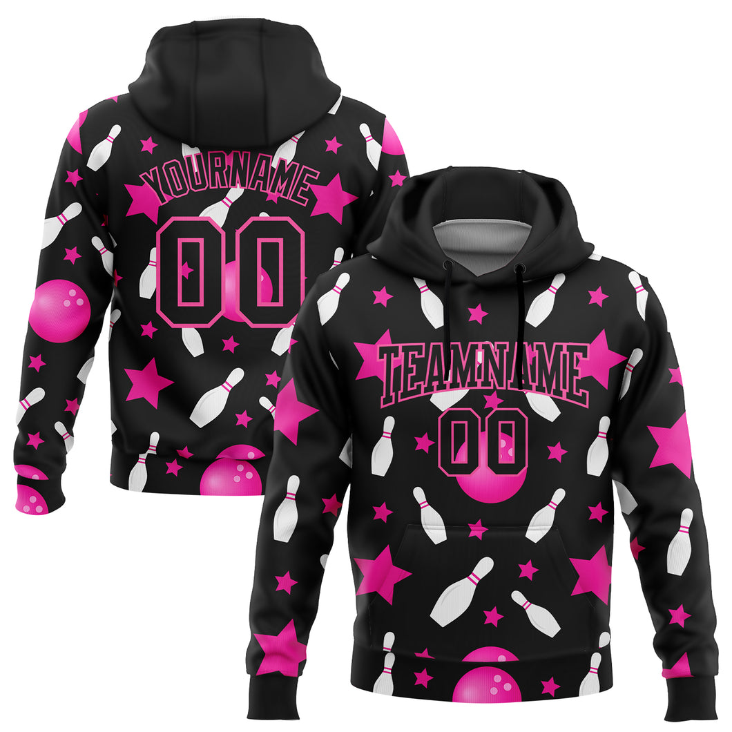 Custom Stitched Black Pink 3D Bowling Sports Pullover Sweatshirt Hoodie