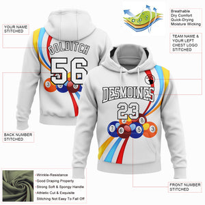 Custom Stitched White Black 3D Billiard Sports Pullover Sweatshirt Hoodie