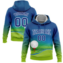 Load image into Gallery viewer, Custom Stitched Royal Neon Green-White 3D Golf Ball Sports Pullover Sweatshirt Hoodie
