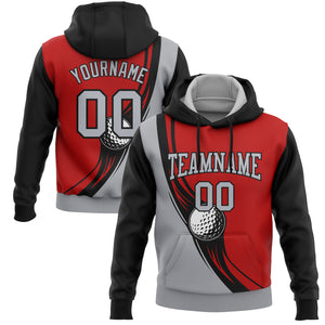 Custom Stitched Red Gray-Black 3D Golf Ball Sports Pullover Sweatshirt Hoodie