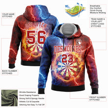 Laden Sie das Bild in den Galerie-Viewer, Custom Stitched Black Red-White 3D Lightning Flame Dart Board Sports Pullover Sweatshirt Hoodie
