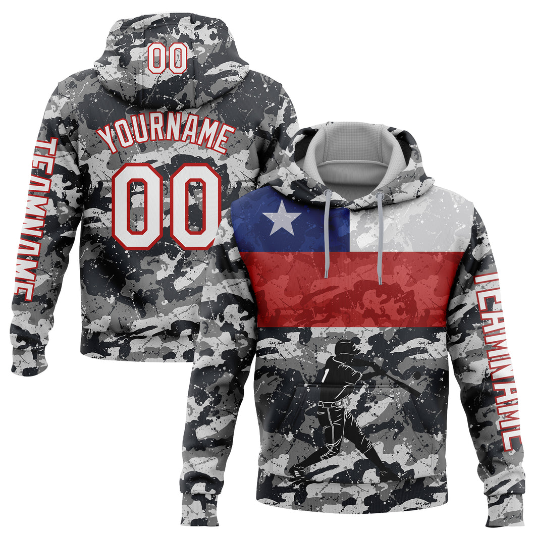 Custom Stitched Camo White-Red 3D Chile Chilean Flag Sports Pullover Sweatshirt Salute To Service Hoodie