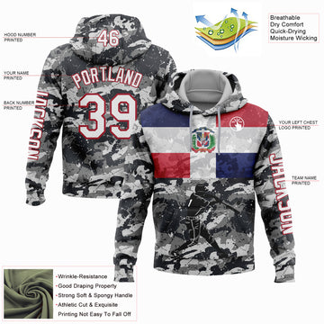 Custom Stitched Camo White-Red 3D Dominican Republic Flag Sports Pullover Sweatshirt Salute To Service Hoodie