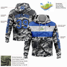 Laden Sie das Bild in den Galerie-Viewer, Custom Stitched Camo Powder Blue-Black 3D Nicaragua Nicaraguan Flag Sports Pullover Sweatshirt Salute To Service Hoodie
