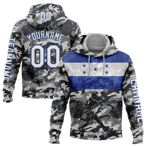 Custom Stitched Camo White-Royal 3D Honduras Honduran Flag Sports Pullover Sweatshirt Salute To Service Hoodie