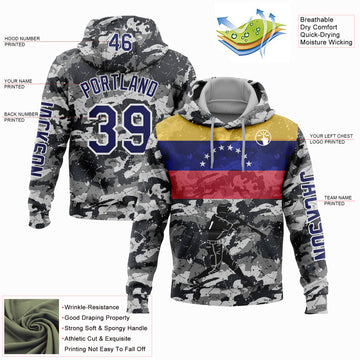 Custom Stitched Camo Navy-White 3D Venezuela Venezuelan Flag Sports Pullover Sweatshirt Salute To Service Hoodie