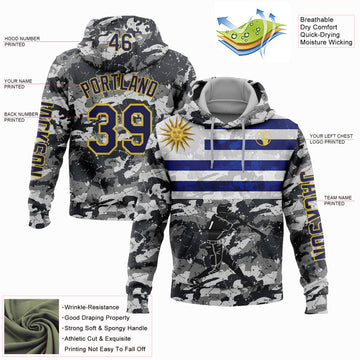 Custom Stitched Camo Navy-Yellow 3D Uruguay Uruguayan Flag Sports Pullover Sweatshirt Salute To Service Hoodie