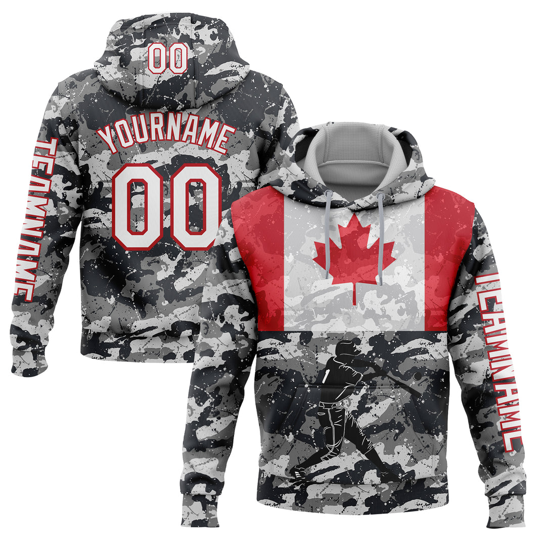 Custom Stitched Camo White-Fire Red 3D Canada Canadian Flag Sports Pullover Sweatshirt Salute To Service Hoodie