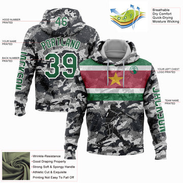 Custom Stitched Camo Kelly Green-White 3D Suriname Surinamese Flag Sports Pullover Sweatshirt Salute To Service Hoodie