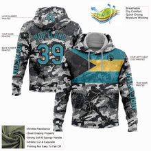 Load image into Gallery viewer, Custom Stitched Camo Teal-Black 3D Bahamas Bahamian Flag Sports Pullover Sweatshirt Salute To Service Hoodie
