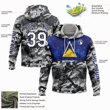 Custom Stitched Camo White-Navy 3D Saint Lucia Saint Lucian Flag Sports Pullover Sweatshirt Salute To Service Hoodie