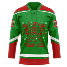 Charger l&#39;image dans la galerie, Custom Grass Green Red-White Funny Christmas 3D Hockey Lace Neck Jersey
