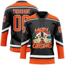 Charger l&#39;image dans la galerie, Custom Black Orange-White Funny Christmas 3D Hockey Lace Neck Jersey
