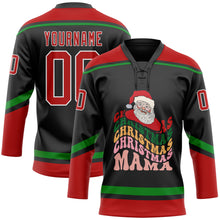 Загрузить изображение в средство просмотра галереи, Custom Black Red-Grass Green Funny Christmas 3D Hockey Lace Neck Jersey
