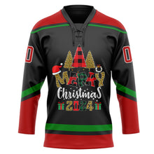 Загрузить изображение в средство просмотра галереи, Custom Black Red-Grass Green Funny Christmas 3D Hockey Lace Neck Jersey
