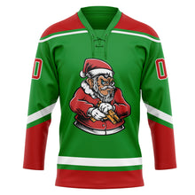 Charger l&#39;image dans la galerie, Custom Grass Green Red-White Funny Christmas 3D Hockey Lace Neck Jersey
