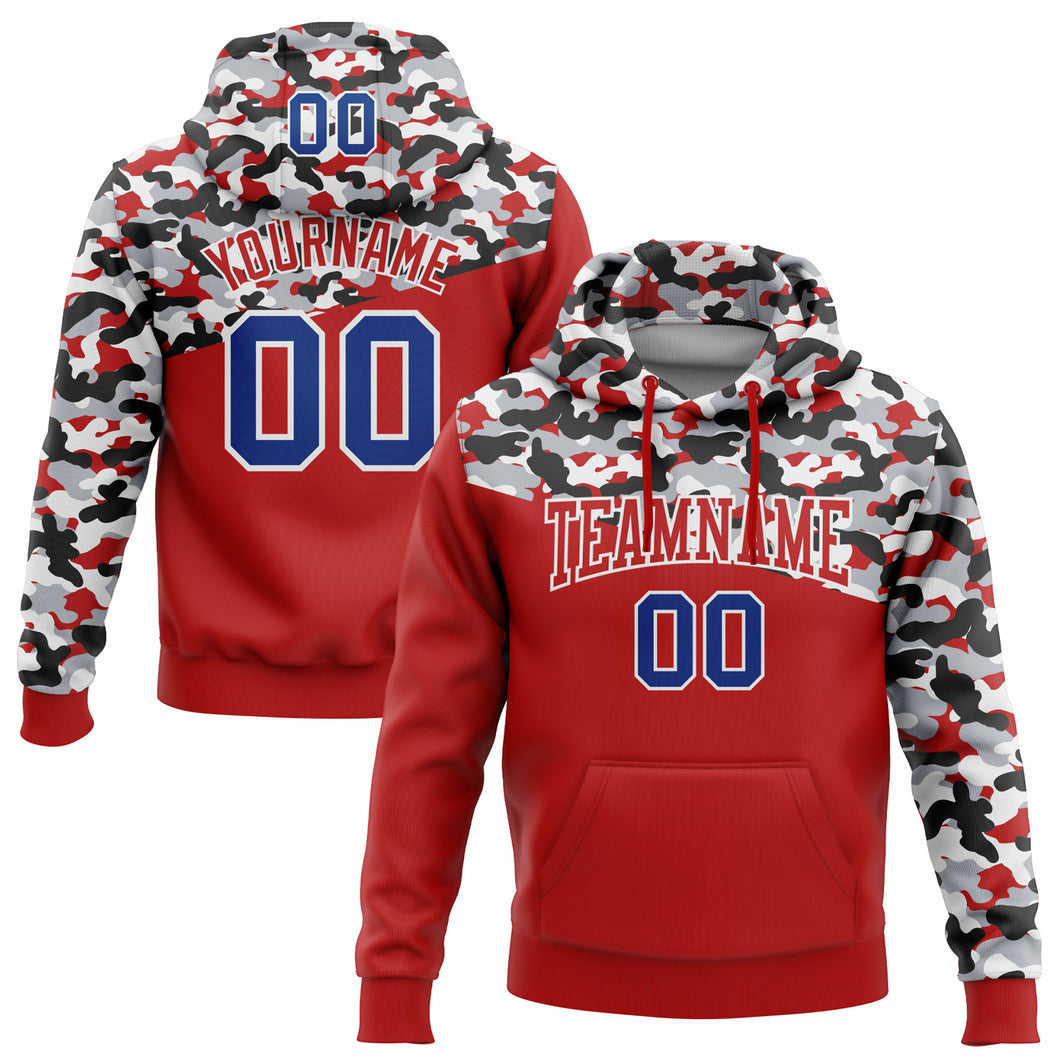 Custom Stitched Camo Royal Red Black-Gray 3D Sports Pullover Sweatshirt Salute To Service Hoodie