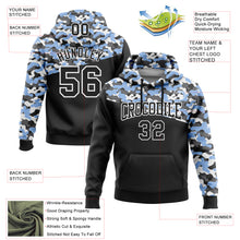 Laden Sie das Bild in den Galerie-Viewer, Custom Stitched Camo Black Light Blue-Steel Gray 3D Sports Pullover Sweatshirt Salute To Service Hoodie
