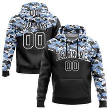 Laden Sie das Bild in den Galerie-Viewer, Custom Stitched Camo Black Light Blue-Steel Gray 3D Sports Pullover Sweatshirt Salute To Service Hoodie
